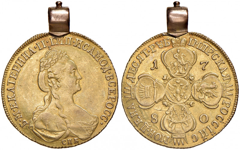 Katharina II. 1762 - 1796
Russland. 10 Rubel, 1780. Gekröntes Brustbild r. mit L...