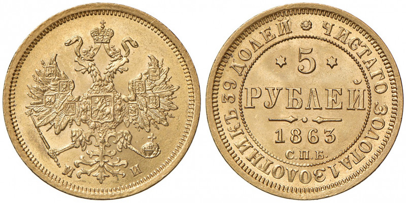 Alexander II. 1855 - 1881
Russland. 5 Rubel, 1863. 6,56g
Bitkin 9, Friedberg 163...