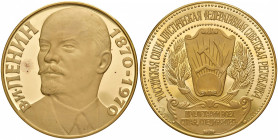 Sowjetunion 1917 - 1991
Russland, UDSSR. Goldmedaille zu 20 Dukaten, 1970. unsigniert, auf den 100. Geburtstag des russischen Staatsgründers Wladimir ...