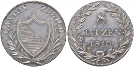 Kanton
Schweiz, Zürich. 8 Batzen, 1810 B. Bruckmann
Zürich
7,35g
HMZ 2-1173b, D.T. 19b
stgl