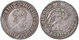 Erzherzog Sigismund von Tirol 1439 - 1496
Pfundner, o. Jahr. Hall
6,38g
M./T. 57
vz