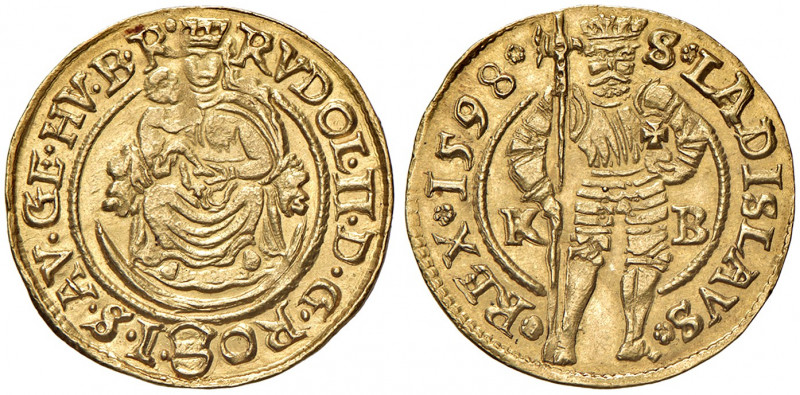 Rudolph II. 1576 - 1612
Dukat, 1598, K-B. Kremnitz
3,50g
MzA. Seite 84
vz/stgl
