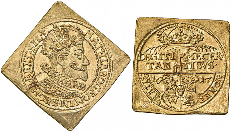 Matthias II. 1612-1619
2 Dukaten - Klippe, 1617. auf die Schlesische Huldigung F...