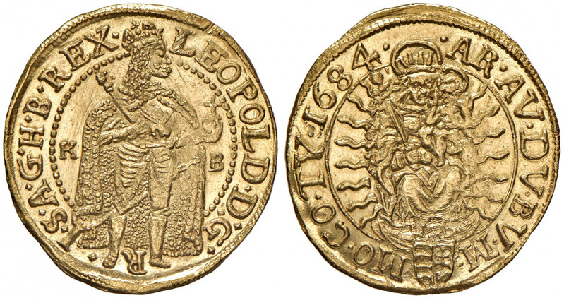 Leopold I. 1657 - 1705
Dukat, 1684, K-B. Kremnitz
3,49g
Her. 350
min. gewellt
vz