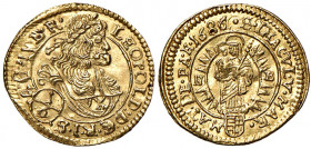 Leopold I. 1657 - 1705
1/6 Dukat, 1686, N-B. Nagybanya
0,58g
Her. 525
vz/stgl