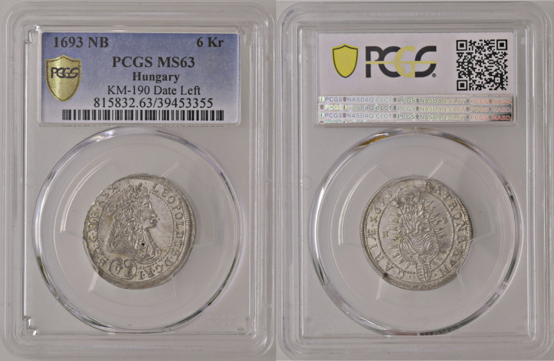 Leopold I. 1657 - 1705
VI Kreuzer, 1693, N-B. Mm. Peter Österreicher, in PCGS Ho...