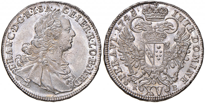 Franz I. Stephan 1745 - 1765
XV Kreuzer, 1748, K-B. Kremnitz
6,18g
Her. 433
stgl...