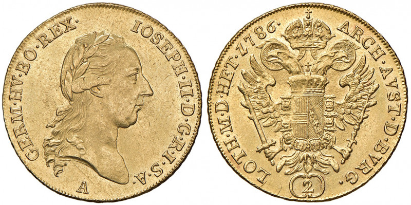 Joseph II. als Alleinregent 1780 - 1790
2 Dukaten, 1786, A. Wien
6,98g
Her. 5
vz