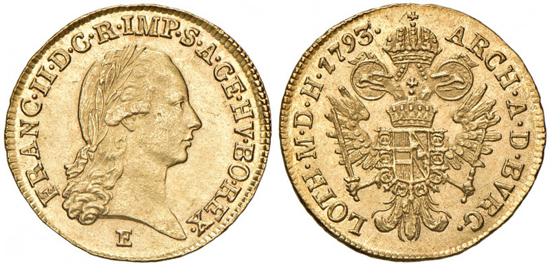 Franz II. 1792 - 1806
Dukat, 1793, E. Karlsburg
3,49g
Her. 68
stgl