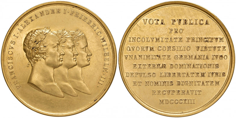 Franz I. 1806 - 1835
Au-Medaille zu 10 Dukaten, 1813. unsigniert, von J. Lang, a...