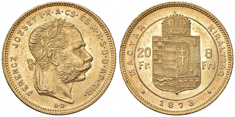 Franz Joseph I. 1848 - 1916
8 Forint, 1873, K-B. Kremnitz
6,46g
Fr. 1720
vz/stgl