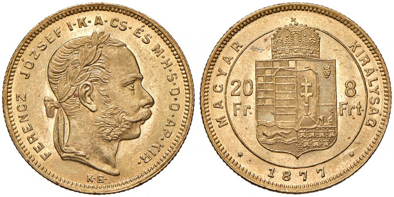 Franz Joseph I. 1848 - 1916
8 Forint, 1877, K-B. Kremnitz
6,46g
Fr. 1724
f.stgl