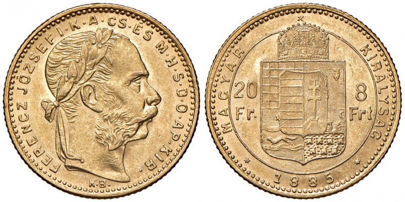 Franz Joseph I. 1848 - 1916
8 Forint, 1885, K-B. Kremnitz
6,46g
Fr. 1733
vz/stgl