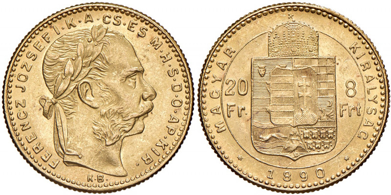 Franz Joseph I. 1848 - 1916
8 Forint, 1890, K-B. Kremnitz
6,48g
Fr. 1738
vz/stgl