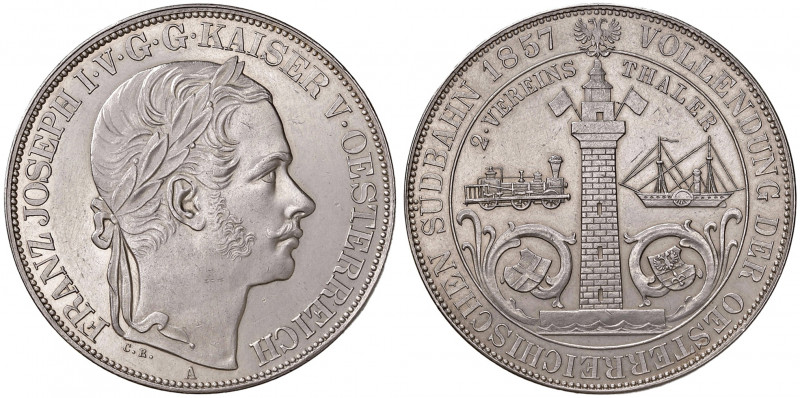 Franz Joseph I. 1848 - 1916
2 Vereinstaler "Südbahn", 1857, A. Wien
37,08g
Fr. 1...