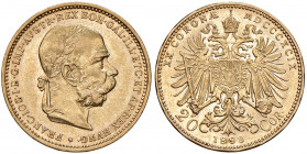Franz Joseph I. 1848 - 1916
20 Kronen, 1899. Wien
6,78g
Fr. 1931
vz/stgl