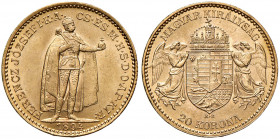 Franz Joseph I. 1848 - 1916
20 Korona, 1894, K-B. Kremnitz
6,78g
Fr. 2058
vz/stgl
