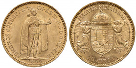 Franz Joseph I. 1848 - 1916
20 Korona, 1899, K-B. Kremnitz
6,78g
Fr. 2063
vz/stgl