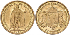 Franz Joseph I. 1848 - 1916
20 Korona, 1913, K-B. Kremnitz
6,78g
Fr. 2077
vz/stgl