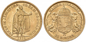 Franz Joseph I. 1848 - 1916
20 Korona, 1914, K-B. Kremnitz
6,78g
Fr. 2078
vz/stgl