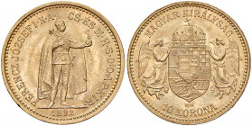 Franz Joseph I. 1848 - 1916
10 Korona, 1892, K-B. Kremnitz
3,38g
Fr. 2082
f.stgl