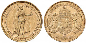 Franz Joseph I. 1848 - 1916
10 Korona, 1906, K-B. Kremnitz
3,38g
Fr. 2096
vz/stgl