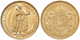 Franz Joseph I. 1848 - 1916
10 Korona, 1914, K-B. Kremnitz
3,38g
Fr. 2104
vz/stgl