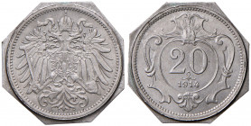 Franz Joseph I. 1848 - 1916
20 Heller, 1914. Octagon, 2 Stück ( Avers + Revers ) Pattern / Probe zum 20 Heller, Zinn (Sn), Rand glatt, Ø 22,37 mm, Dic...