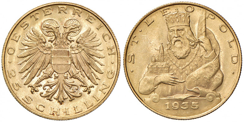 25 Schilling, 1935
1. Republik 1918 - 1933 - 1938. Hl. Leopold. Wien
5,90g
Her. ...