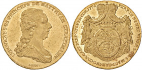 Karl Ludwig von Batthanyi 1753 - 1806
Batthanyi. Dukat, 1791 (aus 90). von. Joh. Nep. Wirt. Antik drapierte Büste mit langem gelocktem Haar von rechts...