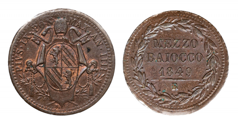 PIO IX (1846-1870) - Mezzo baiocco 1849, anno IIII (I° tipo), Roma
Rame
Gigant...