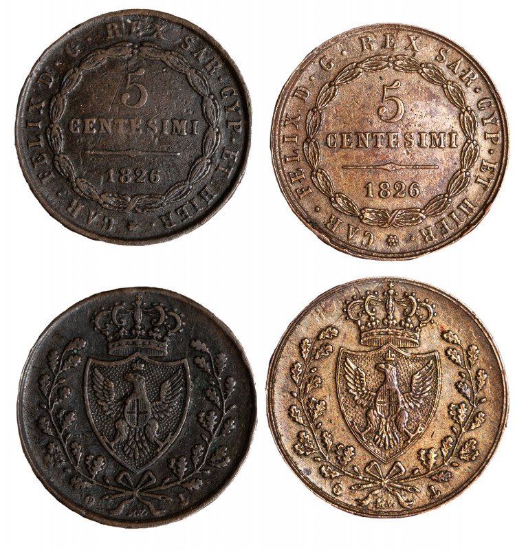 CARLO FELICE (1821-1831) - lotto 2 monete da 5 centesimi 1826
Rame
Gigante 106...