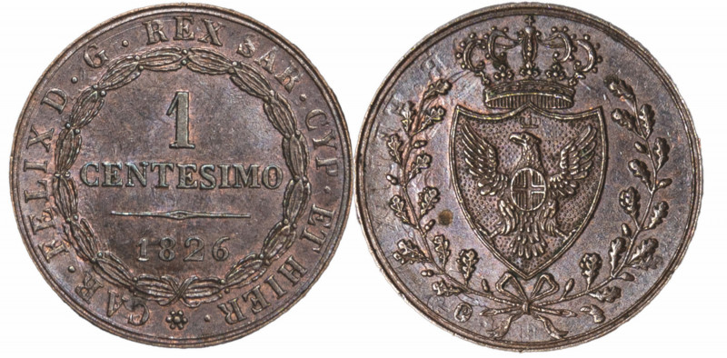 CARLO FELICE (1821-1831) - 1 centesimo 1826, Torino P in ovale
Rame
Gigante 11...