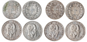 VITTORIO EMANUELE II (1861-1878) - Lotto 4 monete da 5 lire (1872 M, 1873 M, 1874 M, 1875 M)
Argento
Gigante 44, 46, 48, 49
Conservazioni tra B-MB ...