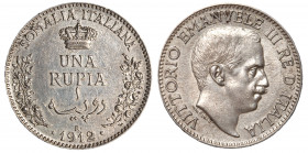 VITTORIO EMANUELE III - SOMALIA ITALIANA (1909-1925) - 1 rupia 1912
Argento
Gigante 2 Non comune
Graffi di pulizia al /R
q.SPL