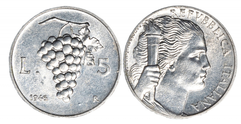 REPUBBLICA ITALIANA - 5 lire 1946
Italma
Gigante 277 Molto rara
Sigillata SPL...