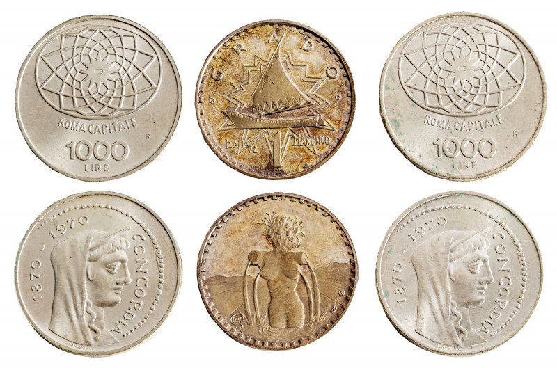 REPUBBLICA ITALIANA - Lotto 3 monete (2 monete da 1000 lire 1970 e medaglia 1972...