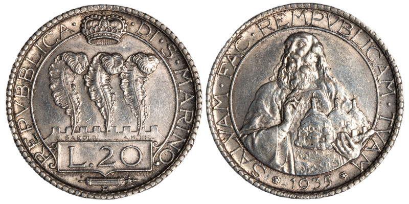 REPUBBLICA DI SAN MARINO - Vecchia monetazione (1864-1938) - 20 lire 1935
Argen...