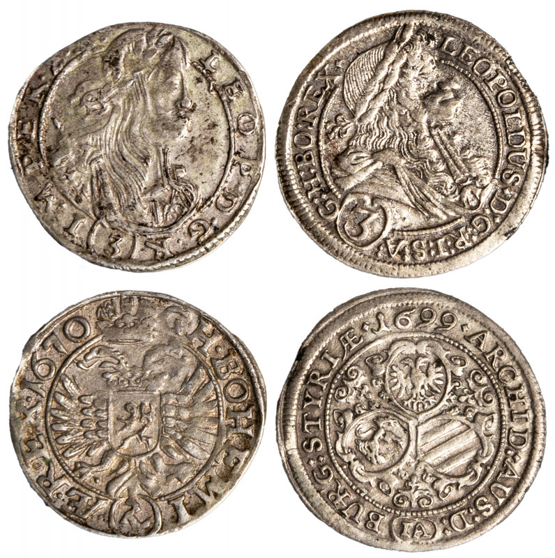 AUSTRIA e BOEMIA - LEOPOLDO I (1657-1705) - lotto 2 monete da 3 Kreuzer
Argento...