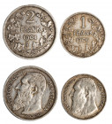 BELGIO - LEOPOLDO II (1865-1909), lotto 2 monete (1 frank 1909 e 2 frank 1904)
Argento
KM# 57 e 59
mediamente q.BB