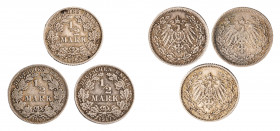 GERMANIA - IMPERO (1888-1918) - Lotto 3 monete da 1/2 mark
Argento
KM# 17
da MB-BB a q.SPL