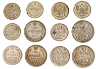 RUSSIA - NICOLA II (1894-1917) - Lotto 6 monete (20, 15 e 10 Kopeki)
Argento
Krause Y# 20a.2, 21a.2 e 22a.2
Varie conservazioni da SPL a FDC