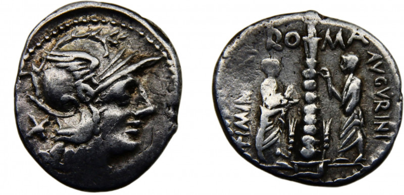 Roma Republic Ti. Minucius C.f. Augurinus AR Denarius 134 BC Roma mint Helmeted ...