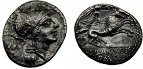 Roma Republic Decimus Junius Silanus AR Denarius 91 BC Roma mint Helmeted head of Roma, Victory in biga Silver 3.51g Crawford# 337/3