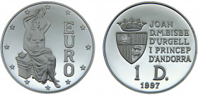Andorra Principalty Joan Martí i Alanis 1 Diner 1997 (Mintage 30000) 40th Anniversary of the Treaty of Rome Silver 0.5 10.05g KM# 127