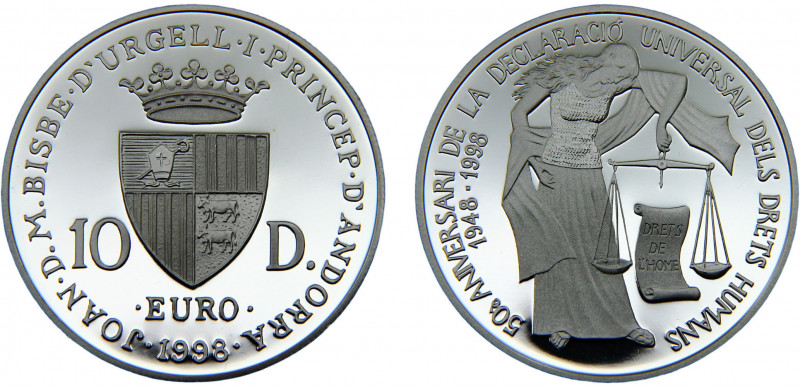 Andorra Principalty Joan Martí i Alanis 10 Diner 1998 (Mintage 25000) 50th Anniv...