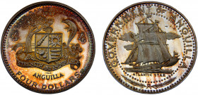 Anguilla British dependant territory Elizabeth II 4 Dollars 1969 (Mintage 5100) Ship, Atlantic Star Silver 0.999 28.71g KM#18.1
