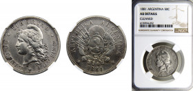 Argentina Federal republic 50 Centavos 1881 (Mintage 1020) Very Rare NGC AUD Silver KM# 28