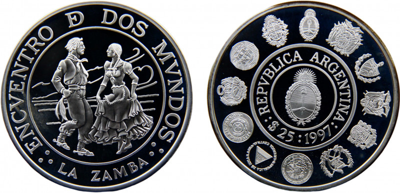 Argentina Federal republic 25 Pesos 1997 (Mintage 11000) Ibero-American Series, ...