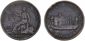 Australia British colony Victoria 1 Penny 1855 Josephs, R, New Town, Van Diemen's Land Copper 14.07g KM# Tn141